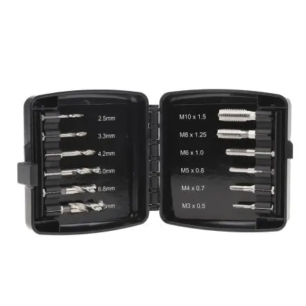 Produktfoto 1 von RS PRO Gewindebohrer-Satz HSS Hand, Metrisch Sechskantantrieb-Gewindebohrer, Rechtsgewinde, 12-teilig M3 x M10
