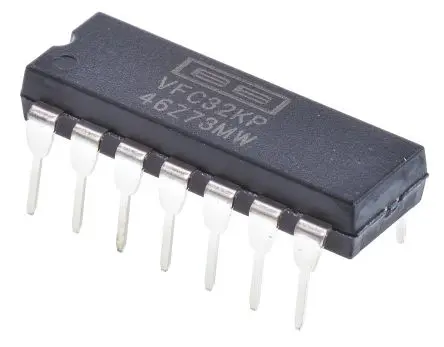 Produktfoto 1 von Texas Instruments VFC, FMKZ Spannung/Frequenz Wandler, Spannung, 100 kHz, ±0.05 %FSR, Doppelt, PDIP, 14-Pin