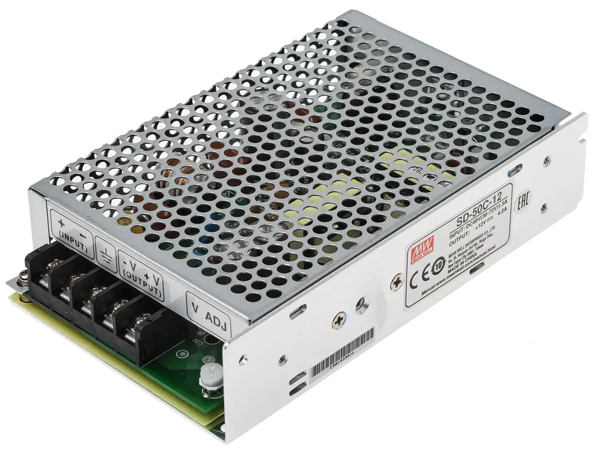 Produktfoto 1 von MEAN WELL SD-50 DC/DC Konverter, 12V dc OUT 4.2 A Fahrgestell 48V dc 1.5 kV ac -10 °C 60 °C