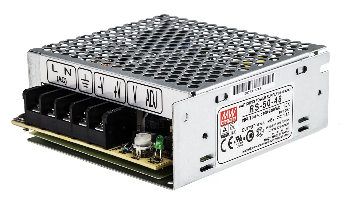 Produktfoto 1 von MEAN WELL RS50 Schaltnetzteil 1 48V dc 52.8 W, Fahrgestell 370 V dc, 264V ac