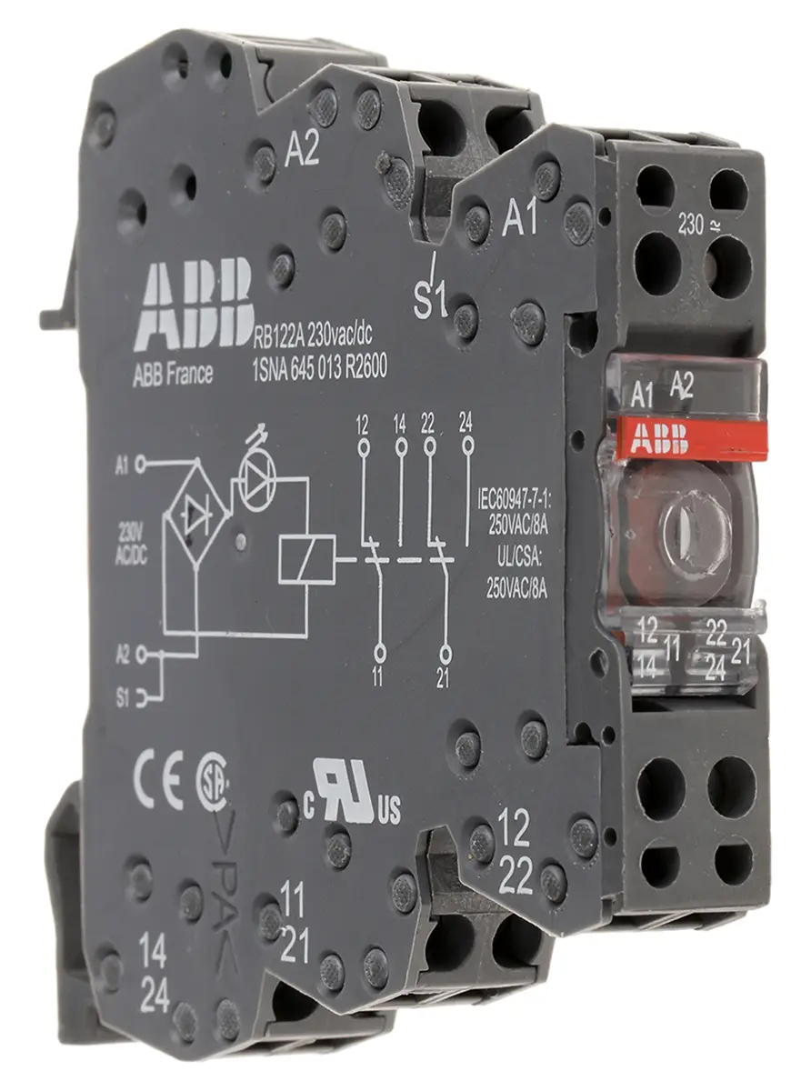 Produktfoto 1 von ABB R600 Interface Relais / 250V ac 230V ac/dc, 2-poliger Wechsler DIN-Schienen 5 V → 250V ac