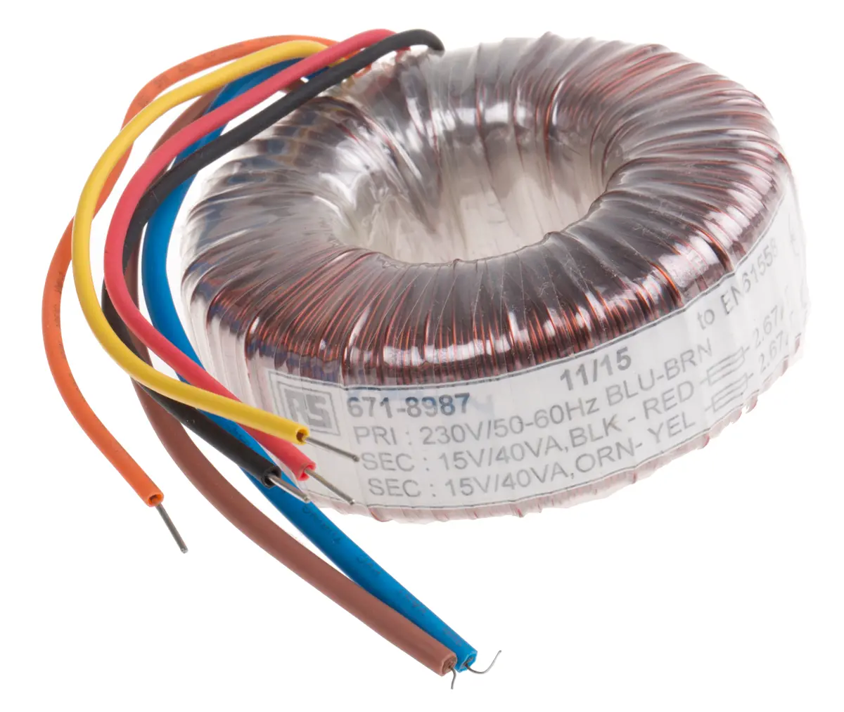 RS PRO Ringkerntransformator, Primär 230 V ac / Sekundär 2 x 15 V ac 2  Ausg. 80 VA, 2.667 A 1.04 kg 60 Hz 50 Hz