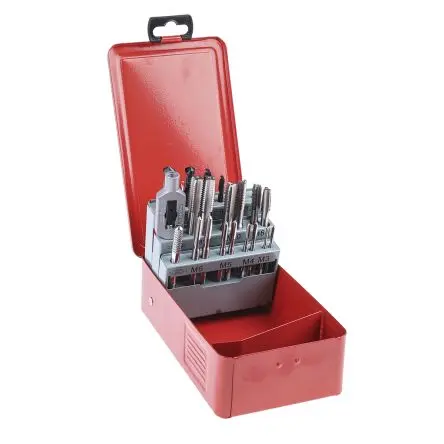 Produktfoto 1 von RS PRO Gewindebohrer-Satz HSS Hand, Metrisch Gerade Nut, Rechtsgewinde, 22-teilig M3 x M12