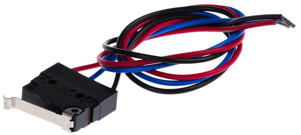 Produktfoto 1 von Omron Mikroschalter Rollenhebel simuliert-Betätiger Vorverdrahtet, 1-poliger Umschalter, 250 V ac, 30 V dc, 2A IP67 0.6N