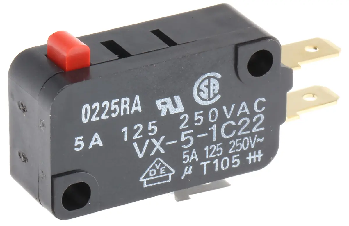 Produktfoto 1 von Omron Mikroschalter Stiftstößel-Betätiger Stecker, 1-poliger Umschalter, 250 V ac, 5A IP40 0.25N -25 °C - 80 °C