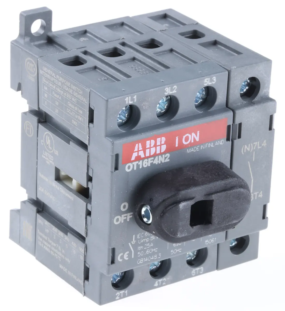 Produktfoto 1 von ABB OT16F4N2 Trennschalter ohne Sicherung 4-polig DIN-Hutschiene 16A 75 kW Rot IP20 3-phasig
