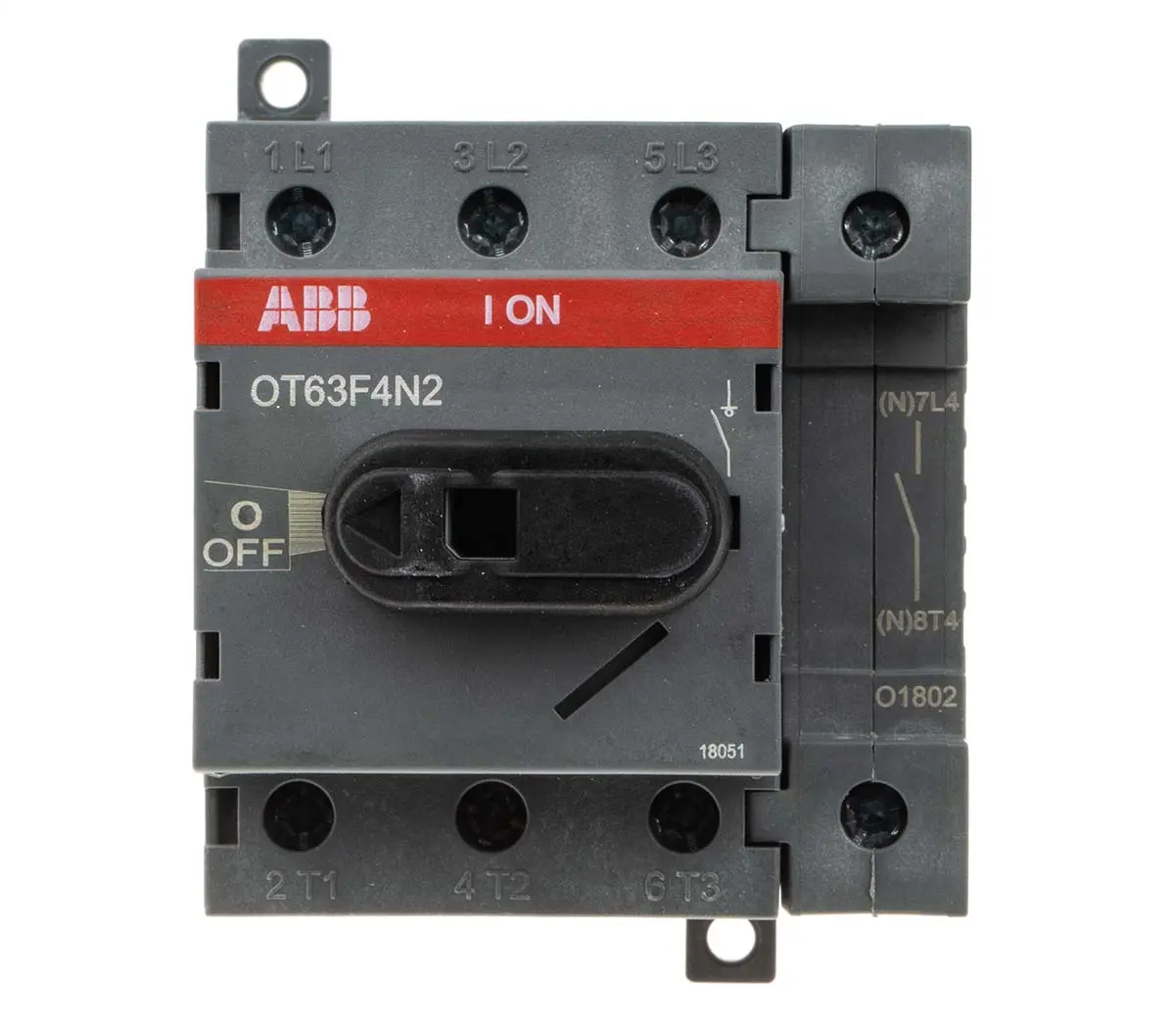 Produktfoto 1 von ABB OT Trennschalter ohne Sicherung 4-polig DIN-Hutschiene 63A 560 kW Rot IP20 3-phasig