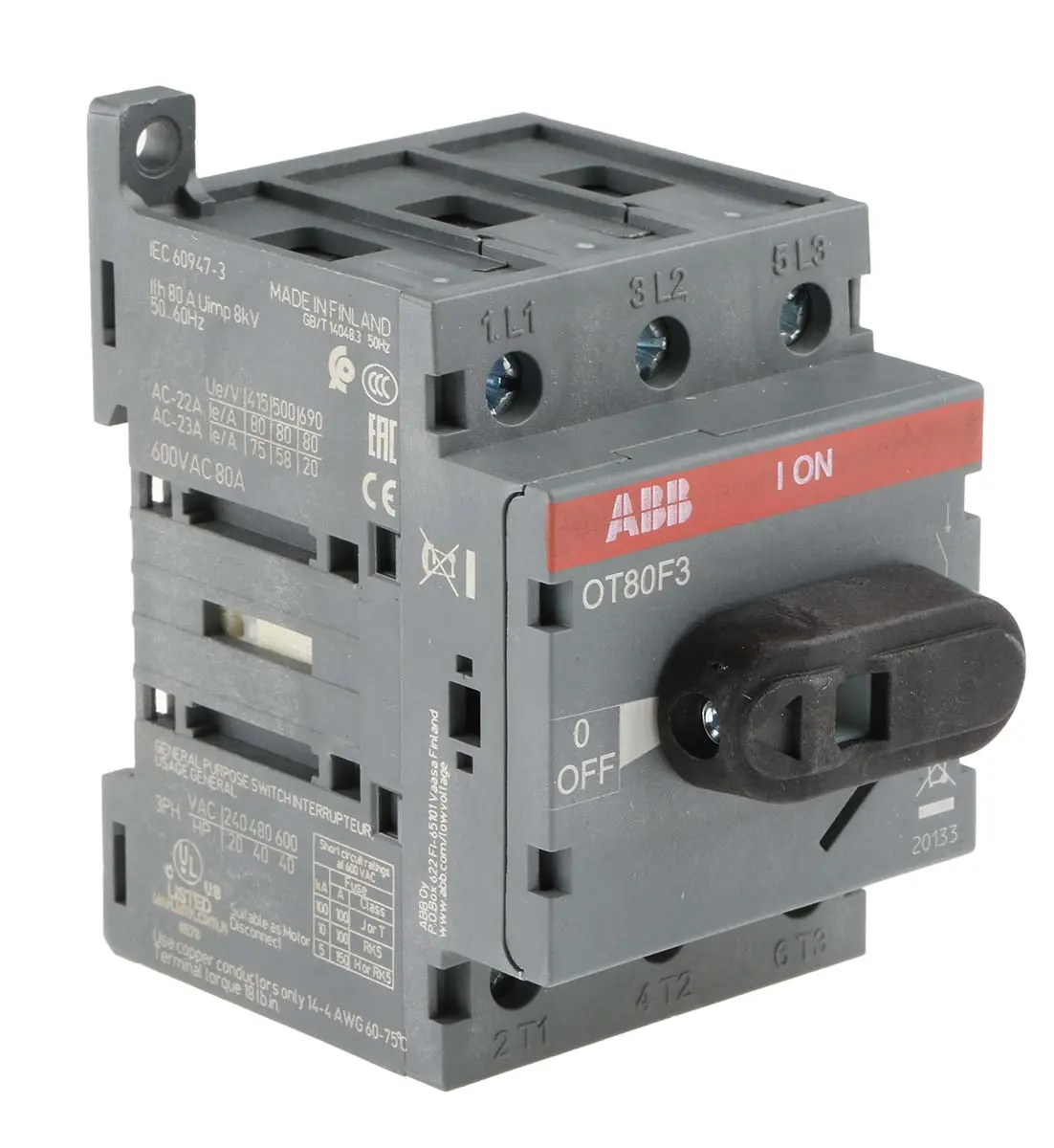 Produktfoto 1 von ABB Trennschalter 3-polig 80A DIN-Schiene IP 20 37kW 750V ac 3-phasig 3P