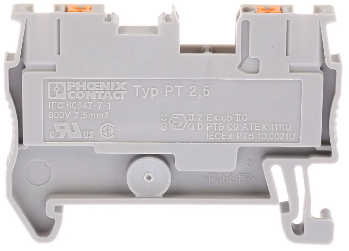 Phoenix Contact PT 2.5 Anschlussklemmenblock für Durchkontaktierung 1 Grau, 0.14 to 4 mm², 800 V Einsteck-Anschluss ATEX