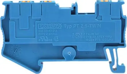 Produktfoto 1 von Phoenix Contact PT 2.5-TWIN BU Anschlussklemmenblock für Durchkontaktierung 1 Blau, 0.14mm², 4 mm², 800V