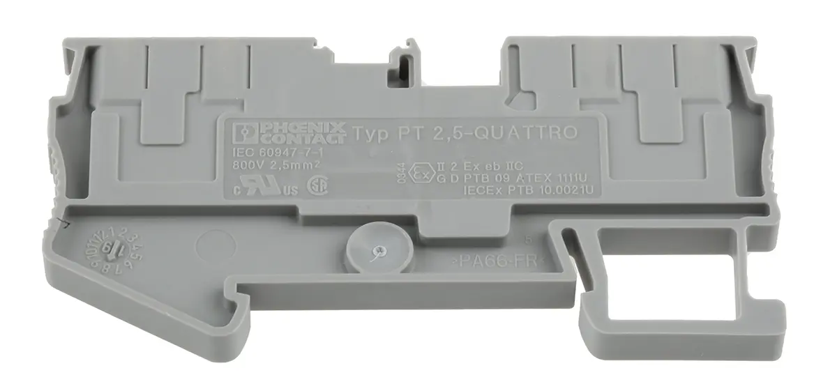 Produktfoto 1 von Phoenix Contact PT 2.5-QUATTRO Anschlussklemmenblock für Durchkontaktierung 1 Grau, 0.14 to 4 mm², 800 V