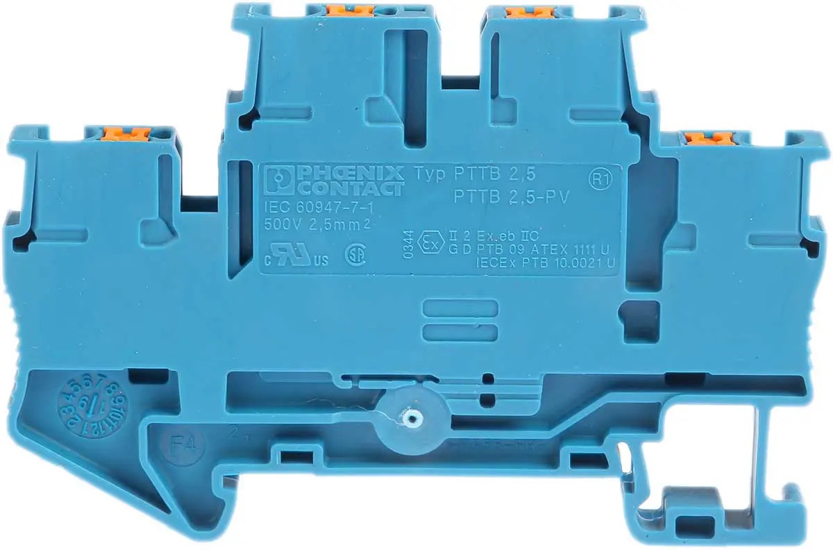 Produktfoto 1 von Phoenix Contact PTTB 2.5 BU Doppelstock Reihenklemmen Zweifach Blau, 0.14 → 4mm², 500 V / 22A, Einstecken