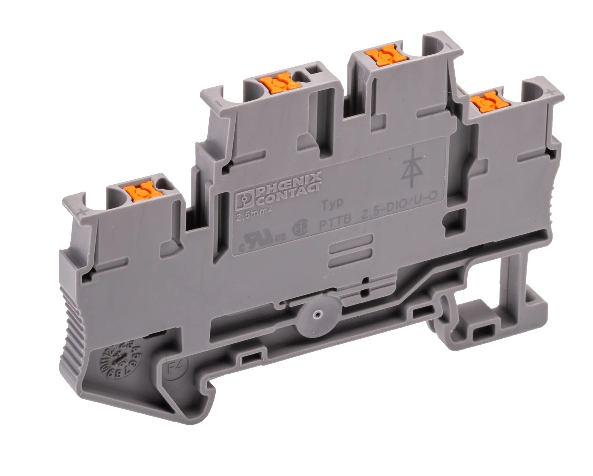Produktfoto 1 von Phoenix Contact PTTB 2.5-DIO/U-O Doppelstock Reihenklemmen 2 Grau, 0.14 to 4 mm², 500 V Einsteck-Anschluss