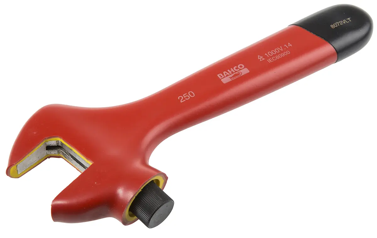 Produktfoto 1 von Bahco VDE 1000V zugelassen Schraubenschlüssel Einstellbar Nicht parkend, Isoliert Griff, Backenweite 34 mm, / Länge 255