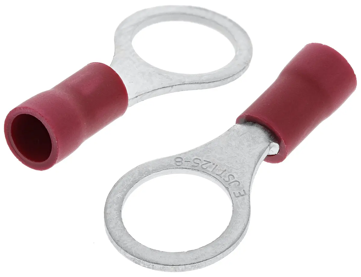 Produktfoto 1 von JST FV Ringkabelschuh, Isoliert 22 AWG, Vinyl, Rot, 16 AWG max.AWG, aussen ø 11.6 mm, innen ø 8.4 mm, M8