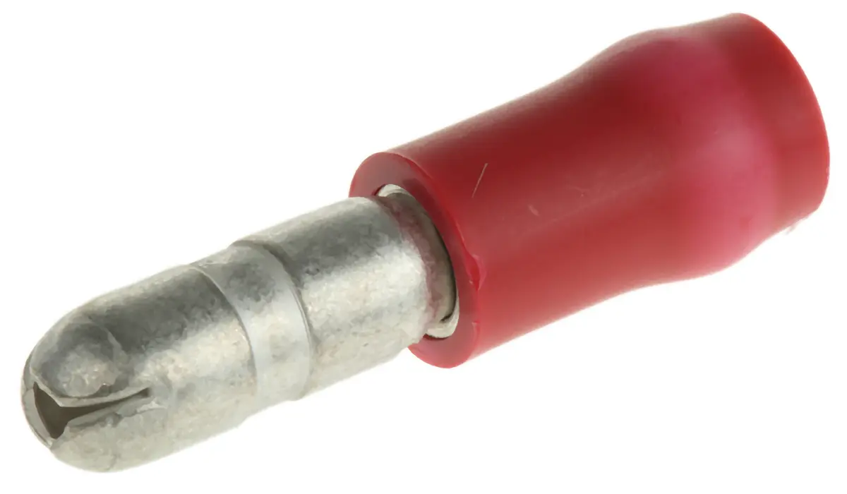 Produktfoto 1 von TE Connectivity Stecker 165590 ø 4 mm Isoliert Rot 20 AWG Kabelschuh Rundstecker 15 AWG