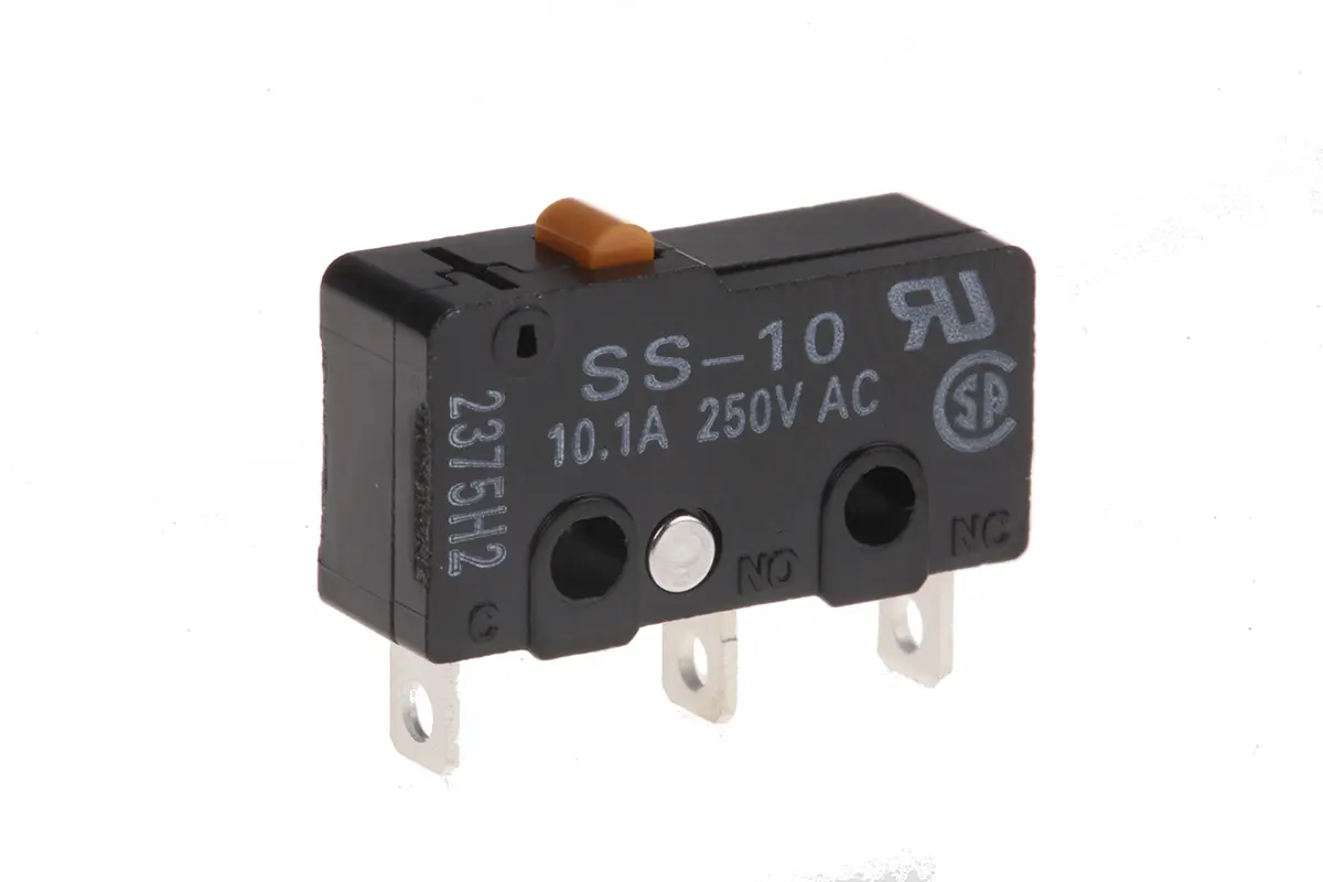 Produktfoto 1 von Omron Mikroschalter Stiftstößel-Betätiger Lot, 1-poliger Umschalter, 250 V ac, 30 V dc, 10.1A IP40 1.47N -25 °C - 85 °C