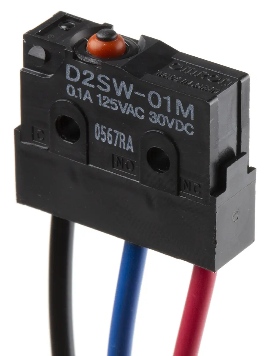 Omron Mikroschalter Stiftstößel-Betätiger Vorverdrahtet, 1-poliger Umschalter, 250 V ac, 30 V dc, 100mA IP67 1.77N -40