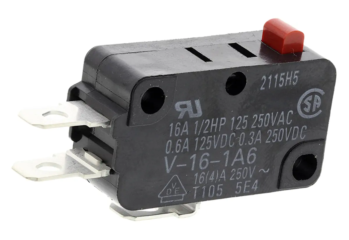 Omron Mikroschalter Stift Stößel-Betätiger Lötanschluss, 16 A @ 250 V ac, 1-poliger Umschalter IP 40 -25°C - +80°C