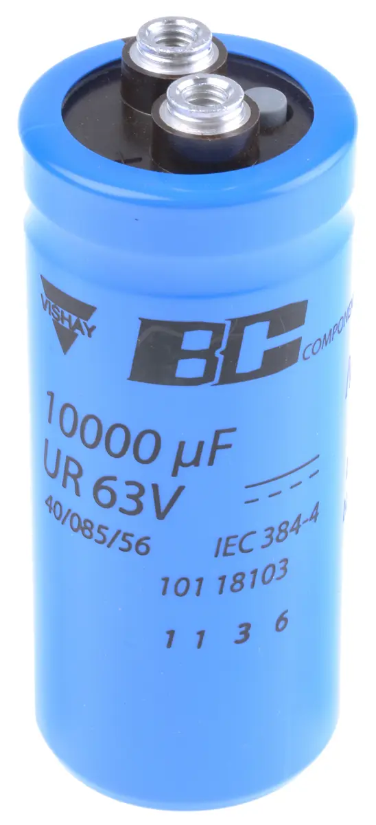 Produktfoto 1 von Vishay 101 PHR-ST, Schraub Aluminium-Elektrolyt Kondensator 10000μF ±20% / 63V dc, Ø 35mm x 80mm, +85°C