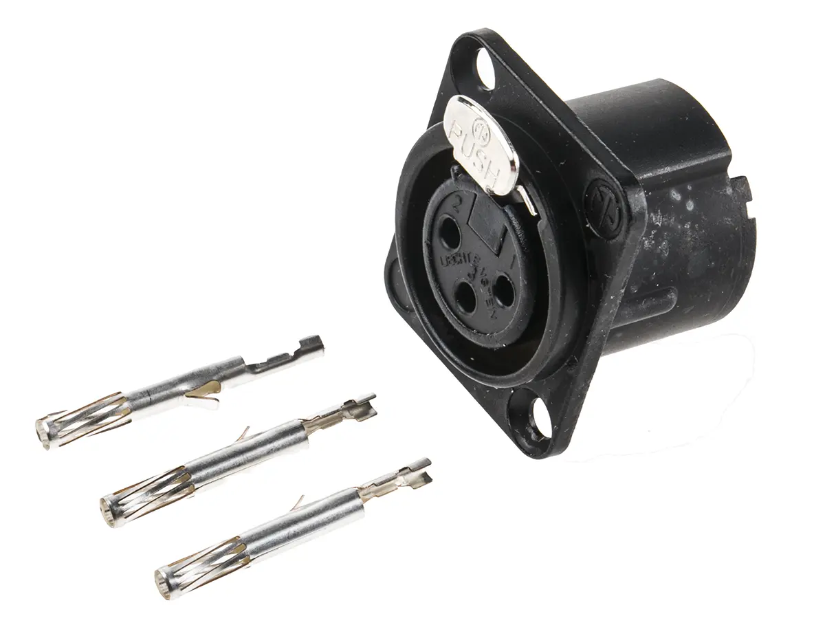 Produktfoto 1 von Neutrik Gerade 3-polig Panel Buchse Silber auf Nickel Metallic Schwarz XLR-Steckverbinder, 50 V