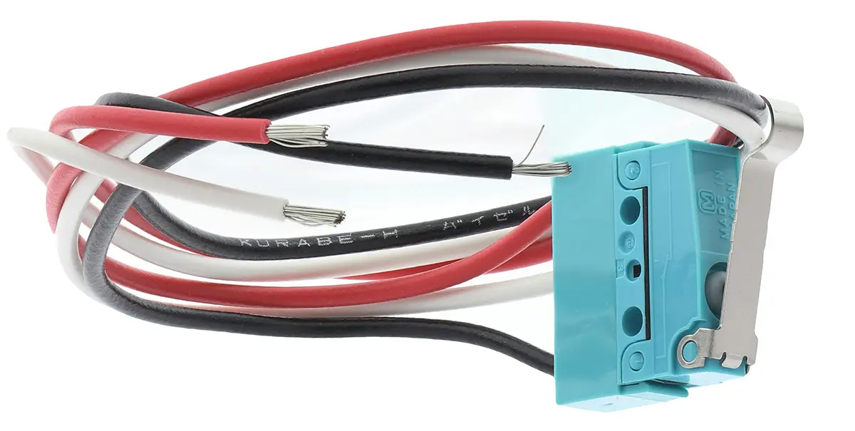 Produktfoto 1 von Panasonic Mikroschalter Rollenhebel simuliert-Betätiger Vorverdrahtet, 1-poliger Wechsler, 250 V ac, 30 V dc, 2A IP67