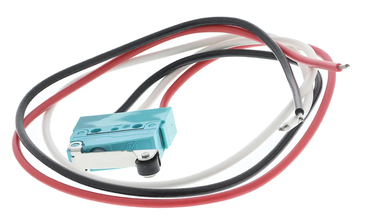 Produktfoto 1 von Panasonic Mikroschalter Rollenhebel-Betätiger Vorverdrahtet, 1-poliger Wechsler, 250 V ac, 30 V dc, 2A IP67 0.59N -40 °C