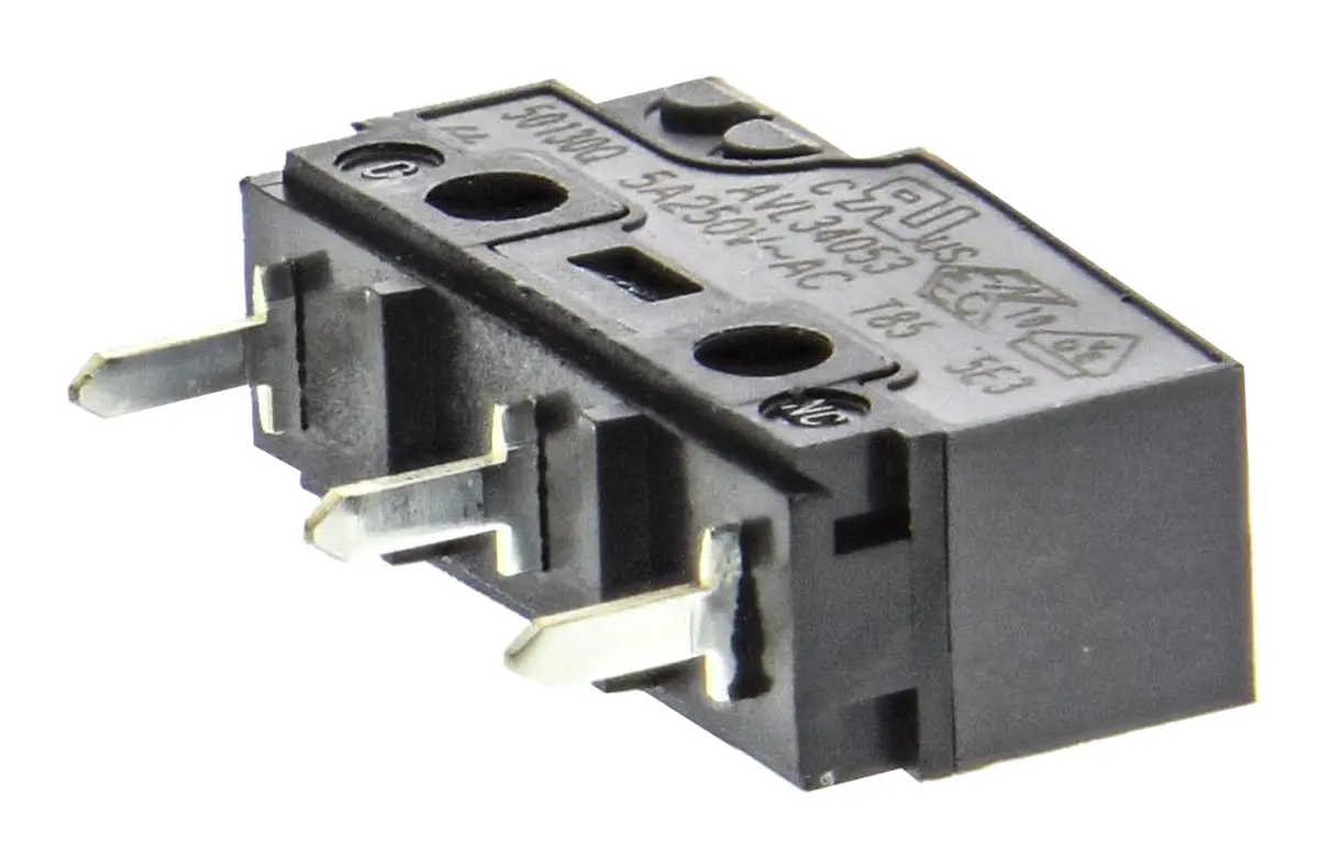 Produktfoto 1 von Panasonic Mikroschalter Stiftstößel-Betätiger Leiterplatten-Anschlussklemme, 1-poliger Wechsler, 250 V ac, 5A 1.47N -25