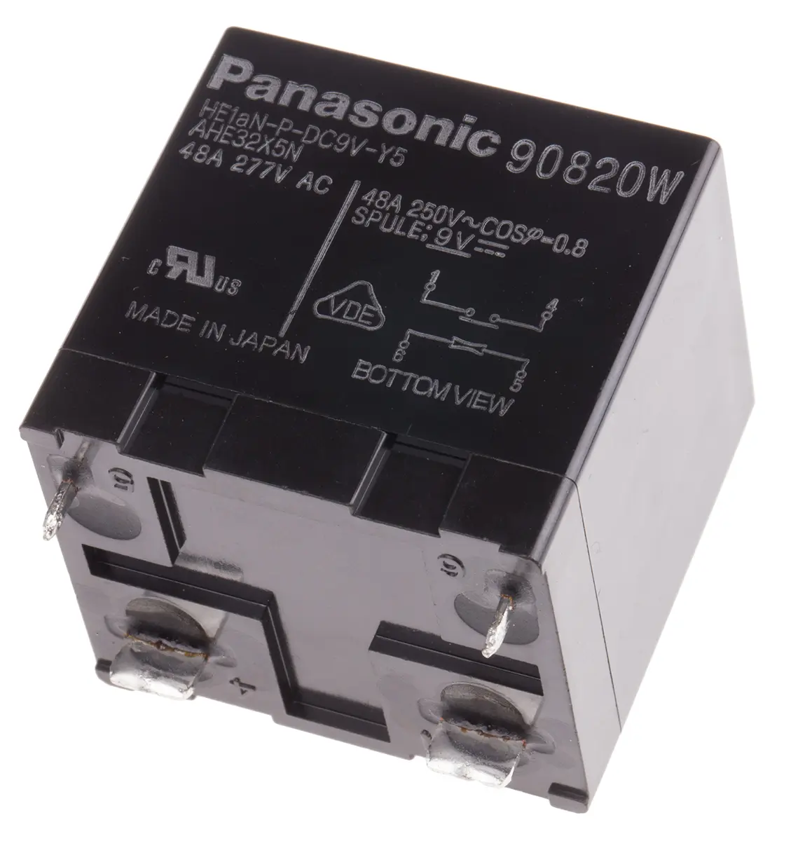 Produktfoto 1 von Panasonic HE Leistungsrelais 9V dc Spule SPST Leiterplattenmontage 48A 42.2 Ω 1.92 W