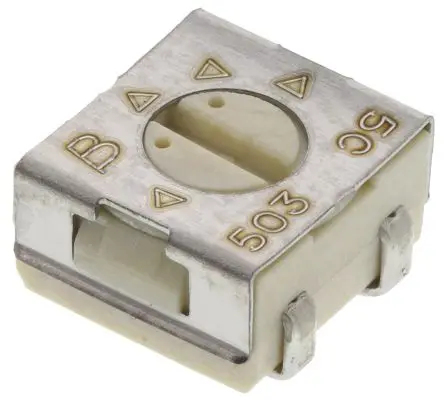 Produktfoto 1 von Bourns 3314 1-Gang Oberfläche Trimm-Potentiometer, Einstellung von oben, 50 kΩ, 20 %, 0.25 W, J-Haken, L. 4.5 mm