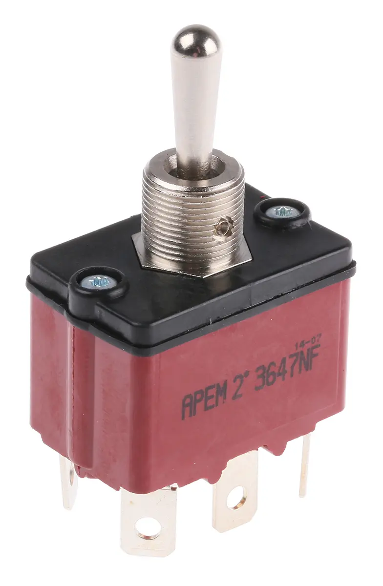 Produktfoto 1 von APEM Panel Kippschalter DPST, Ein-Aus-Ein, 24 V dc, 28 V ac, 12A, IP67, Stecker
