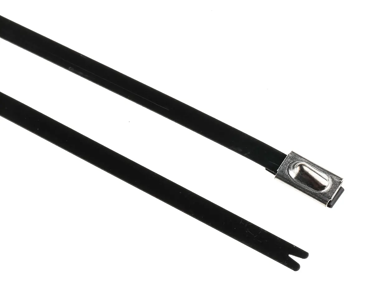 Produktfoto 1 von HellermannTyton MBT-FC Edelstahl mit Polyesterbeschichtung Kabelbinder Kugelverschluss Schwarz 4.6 mm x 201 mm