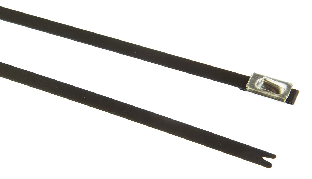 Produktfoto 1 von HellermannTyton MBT-FC Edelstahl mit Polyesterbeschichtung Kabelbinder Nicht lösbar Schwarz 4.6 mm x 362 mm