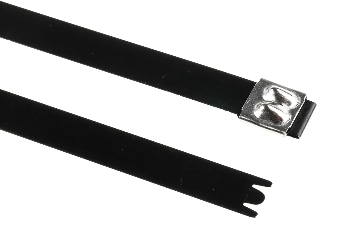 Produktfoto 1 von HellermannTyton MBT-FC Edelstahl mit Polyesterbeschichtung Kabelbinder Kugelverschluss Schwarz 12.3 mm x 362 mm