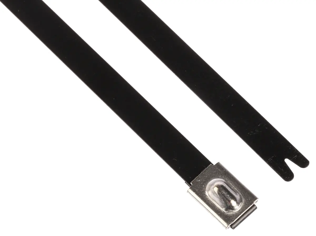 Produktfoto 1 von HellermannTyton MBT14HFC Edelstahl mit Polyesterbeschichtung Kabelbinder Kugelverschluss Schwarz 7.9 mm x 362 mm