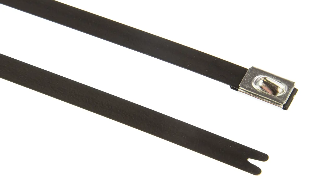 Produktfoto 1 von HellermannTyton MBT20HFC Edelstahl mit Polyesterbeschichtung Kabelbinder Kugelverschluss Schwarz 7.9 mm x 521 mm