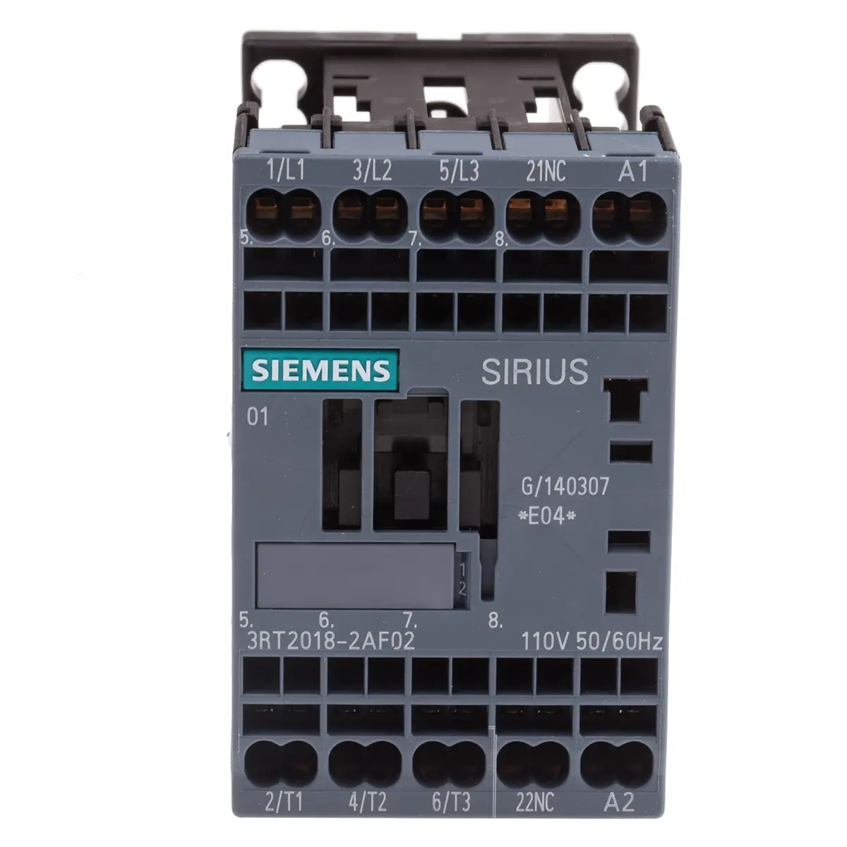 Produktfoto 1 von Siemens 3RT2 Schütz 110 V ac-Spule, 3-polig, 400V ac / 16 A 110 V ac 7.5 kW 3 Schließer 1-Hilfskontakte
