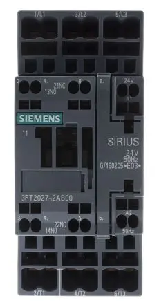 Produktfoto 1 von Siemens 3RT2 Schütz 24V ac-Spule, 3-polig, 400V ac / 32 A 24V ac 15 kW 3 Schließer Motorsteuerung 2-Hilfskontakte