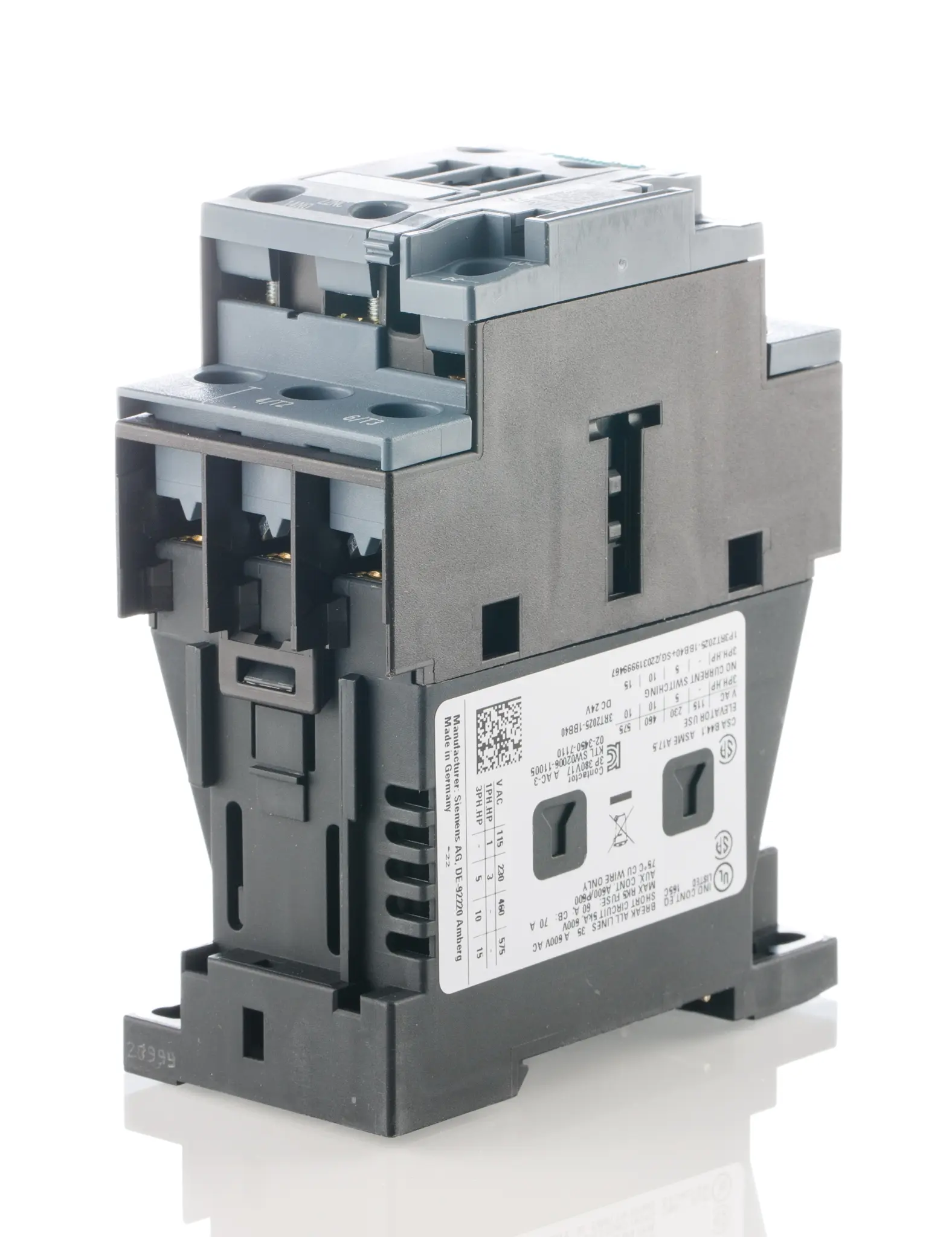 Produktfoto 1 von Siemens Schütz 24V dc-Spule, 3-polig, 400V ac / 17 A 24V dc 7.5 kW 3 Schließer 2-Hilfskontakte