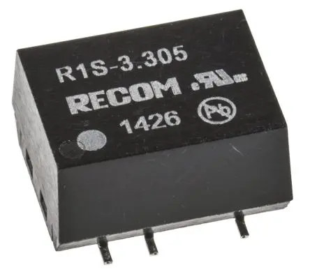 Produktfoto 1 von Recom R1S DC/DC Konverter, 5V dc OUT 200 mA Oberfläche 3.3V dc 1 kV dc 1 W -40 °C 100 °C