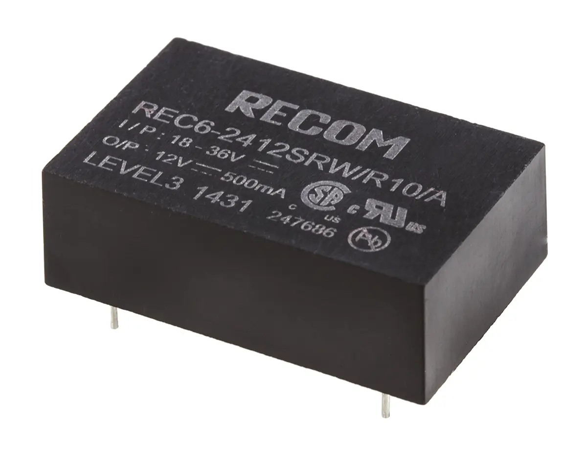 Recom REC6 DC/DC-Wandler 6W 24 V dc IN, 12V dc OUT / 500mA Durchsteckmontage 10kV dc isoliert