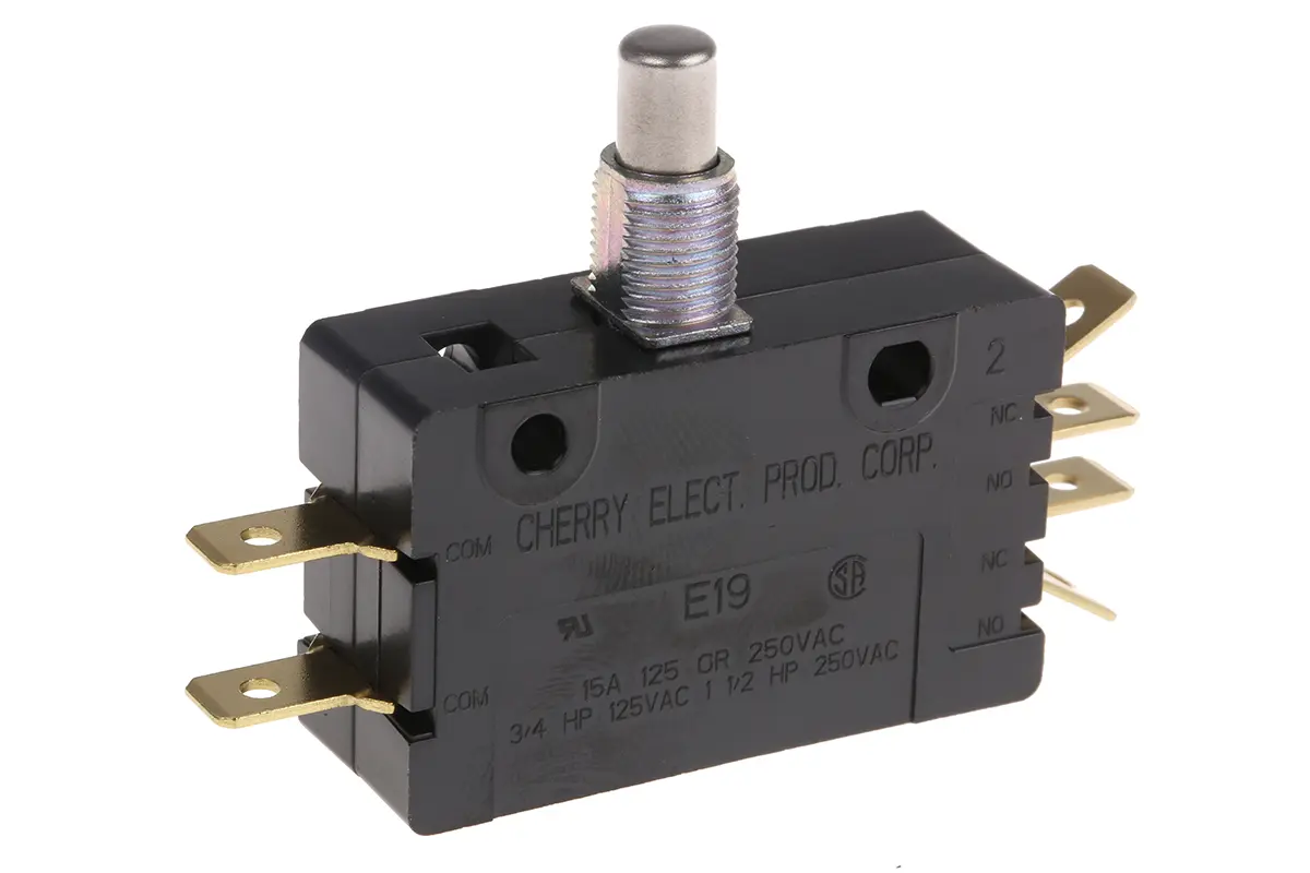 Produktfoto 1 von ZF Mikroschalter Taste-Betätiger Stecker, 2-poliger Umschalter, 250 V ac, 15A 8.34N - 200 °C