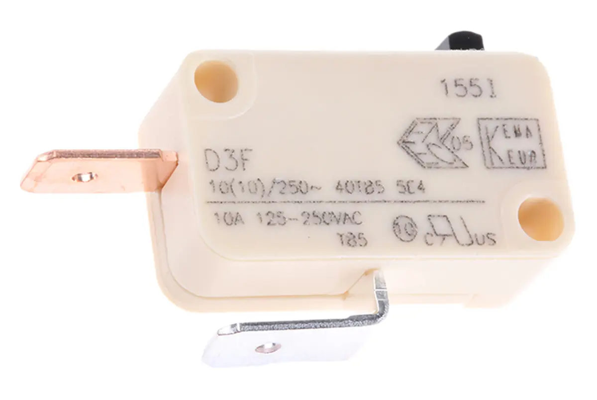 Produktfoto 1 von ZF Mikroschalter Knopf-Betätiger Flachstecker, 10 A @ 250 V ac, SPST 2,4 N -40°C - +85°C