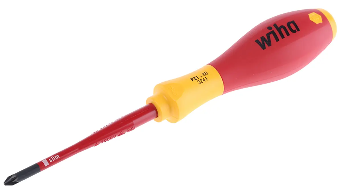 Produktfoto 1 von Wiha VDE 1000V zugelassen PZ1 Isoliert, Molybdänstahl, Chrom Vanadium Stahl, 191 mm / Klinge 80 mm