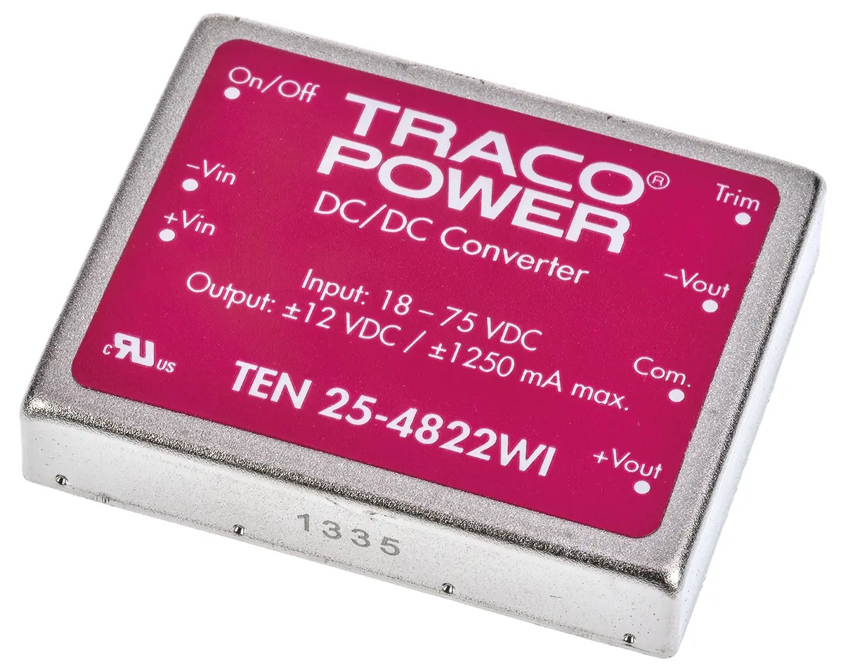 TRACOPOWER TEN 25WI DC/DC-Wandler 25W 48 V dc IN, ±12V dc OUT / ±1.25A Durchsteckmontage 1.5kV dc isoliert