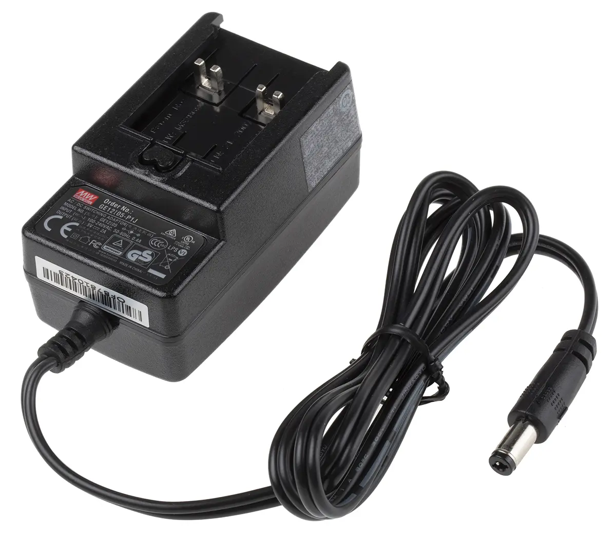 Produktfoto 1 von MEAN WELL Steckernetzteil AC/DC-Adapter 10W, 100V ac, 5V dc / 2A, Universal-Stecker