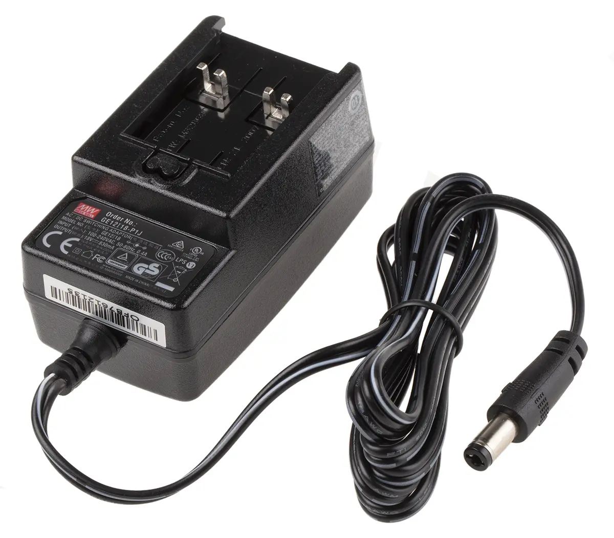 Produktfoto 1 von MEAN WELL Steckernetzteil AC/DC-Adapter 15W, 100V ac, 18V dc / 830mA, Universal-Stecker