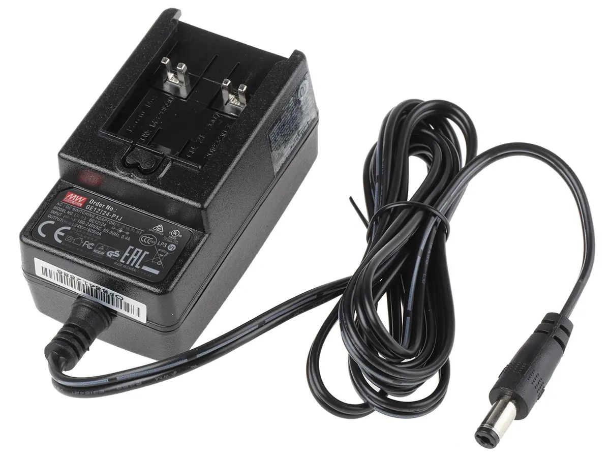 Produktfoto 1 von MEAN WELL Steckernetzteil AC/DC-Adapter 15W, 100V ac, 24V dc / 625mA, Universal-Stecker