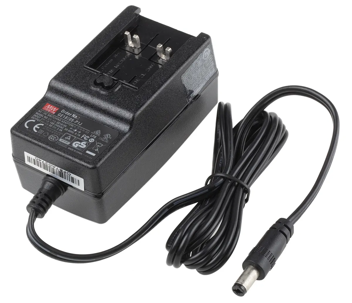 Produktfoto 1 von MEAN WELL Steckernetzteil AC/DC-Adapter 12W, 100V ac, 5V dc / 2.4A, Universal-Stecker