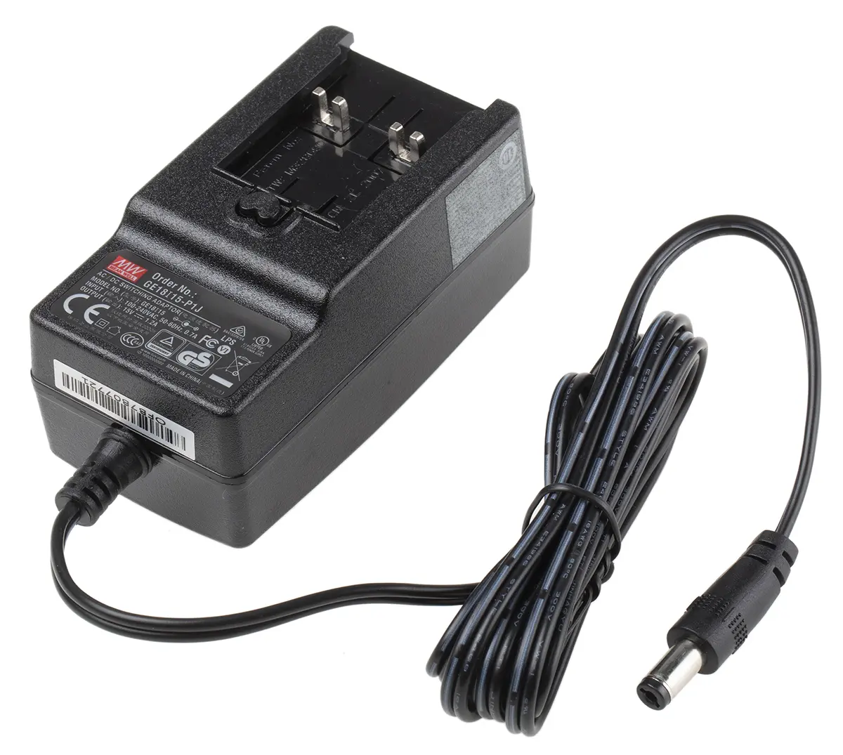 Produktfoto 1 von MEAN WELL Steckernetzteil AC/DC-Adapter 18W, 100V ac, 15V dc / 1.2A, Universal-Stecker